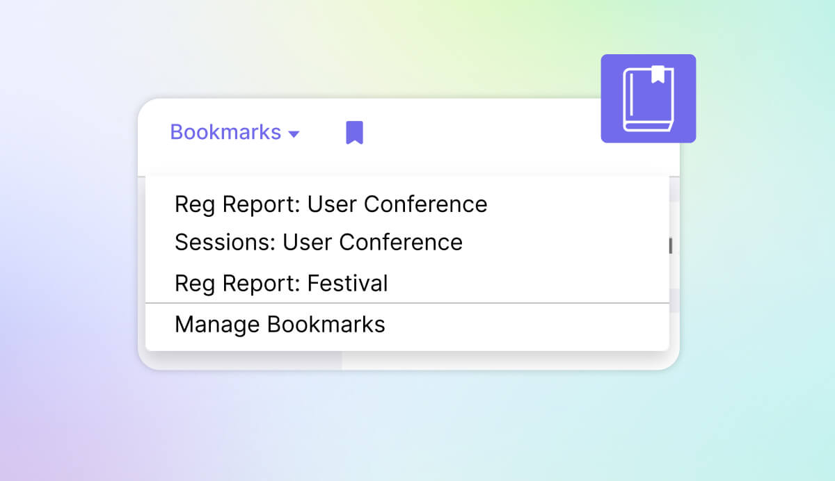 bookmarks dropdown in swoogo event management platform