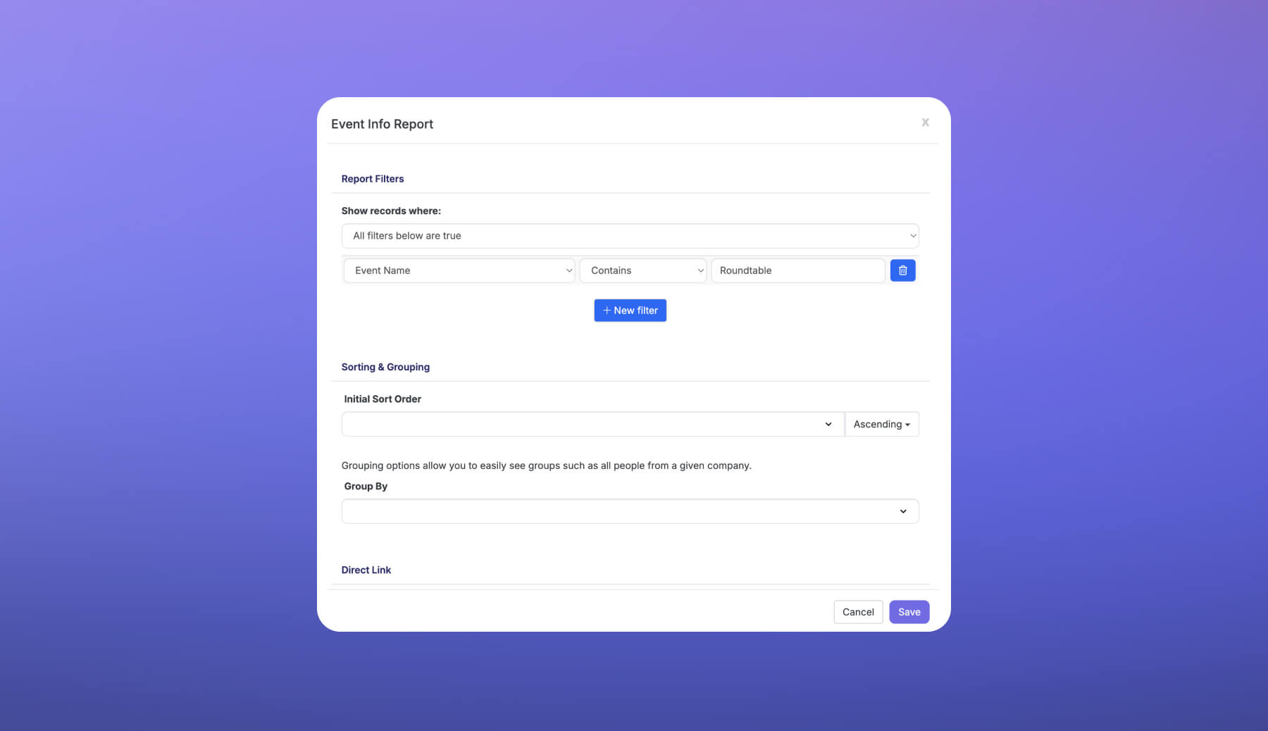 Swoogo's custom cross-event report filters