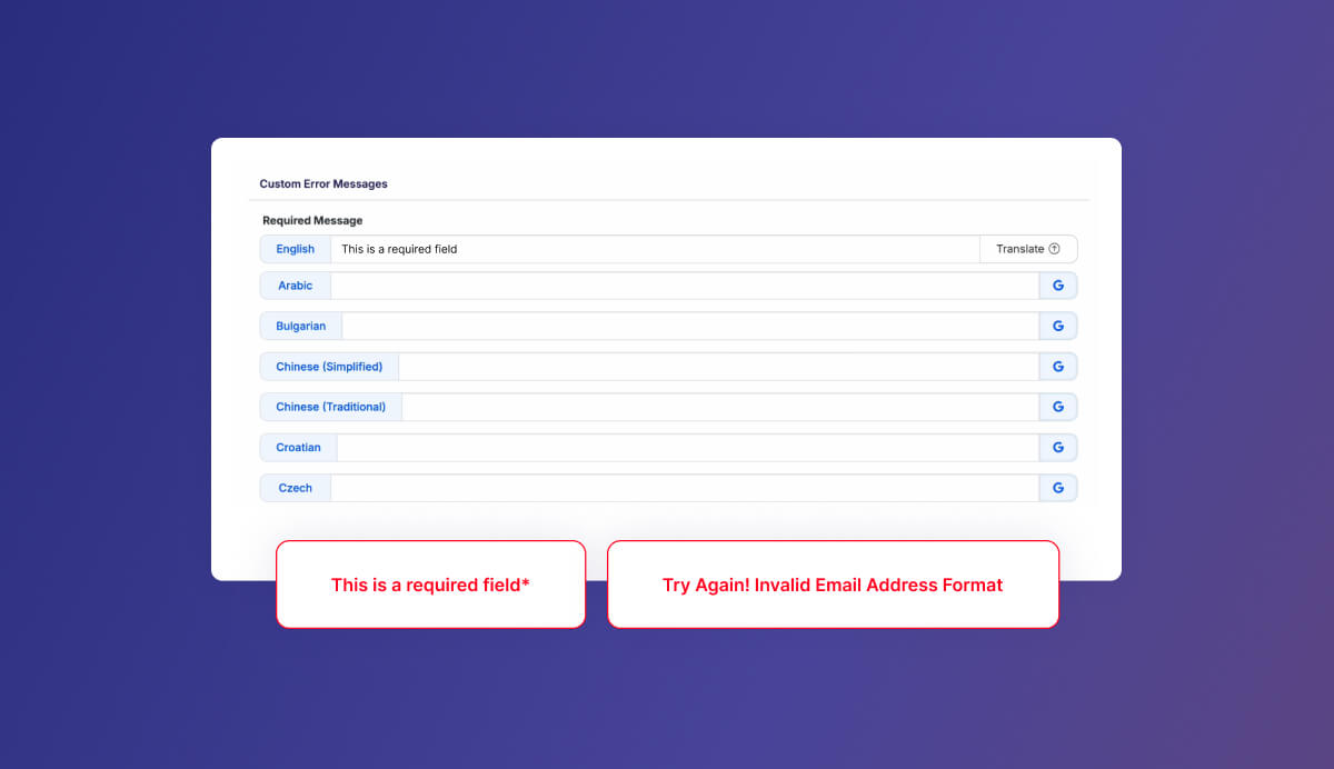 custom error messages in Swoogo