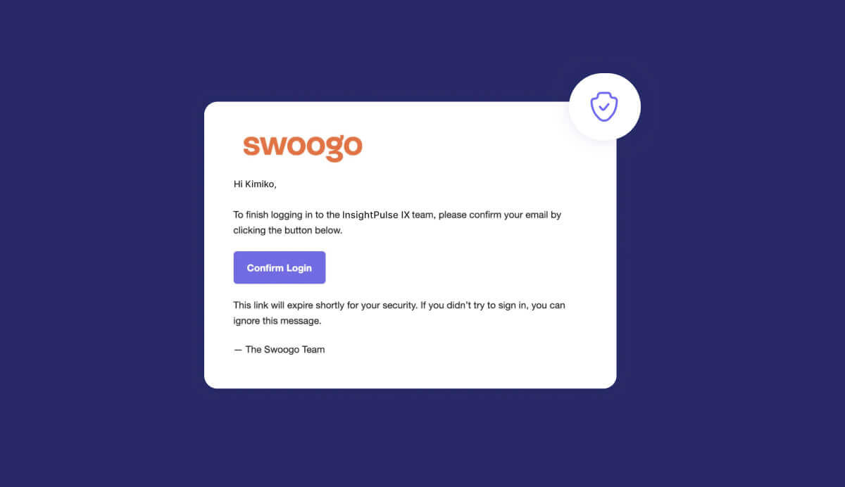 Confirmation email for new Swoogo users