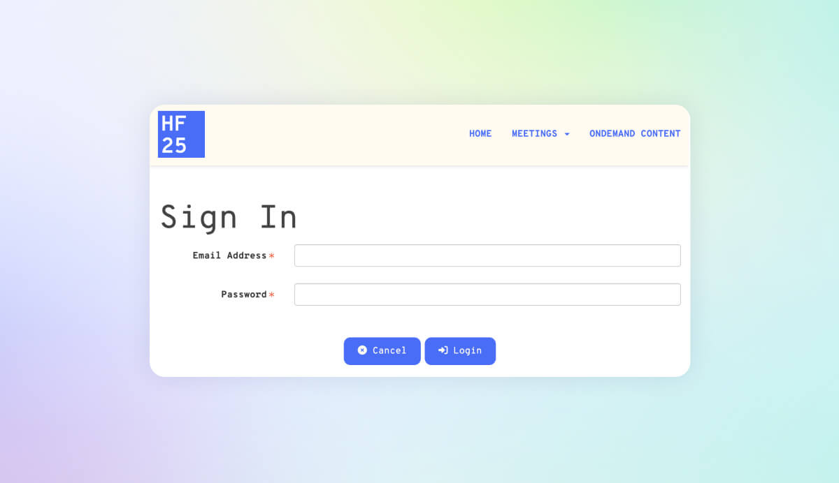 login page for event website