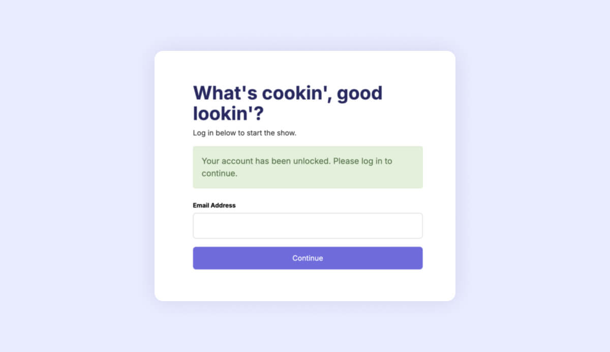 Swoogo login screen with a callout bar that shows the account is unlocked