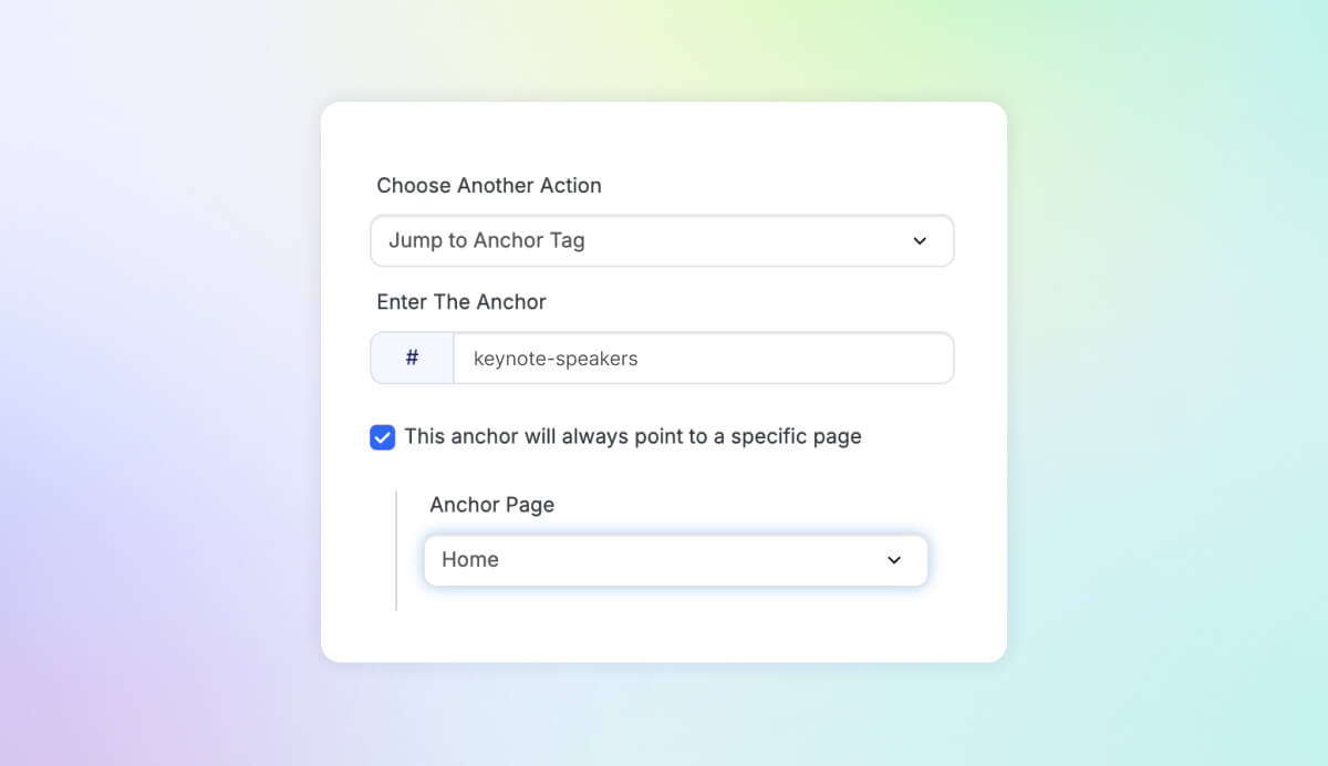 anchor link settings in Swoogo built registration website