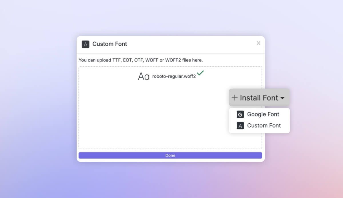 ability to upload custom WOFF2 fonts into Swoogo