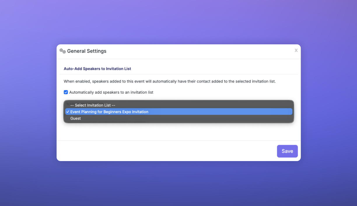 Automatically add speakers to your invitation list in swoogo