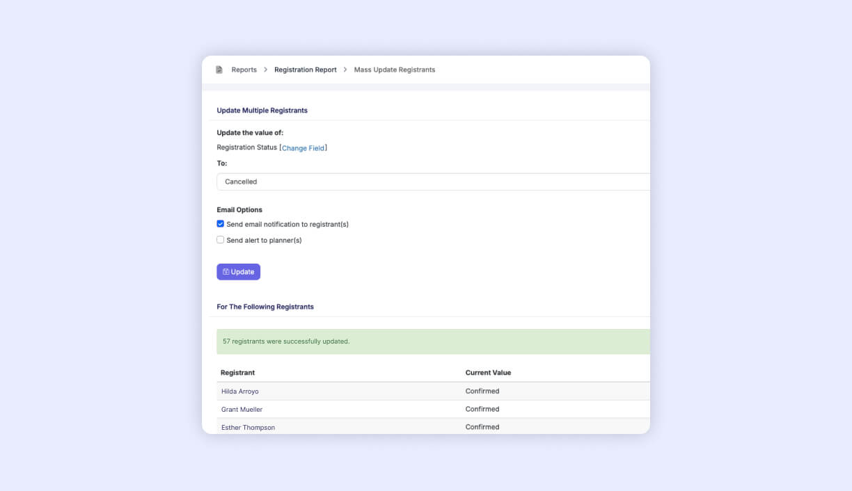 send confirmation emails after bulk registrant updates