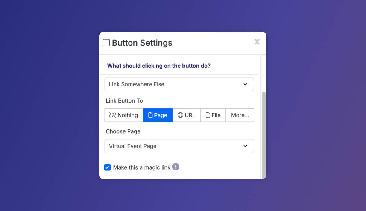 magic link to virtual session page to bypass any manual sign in