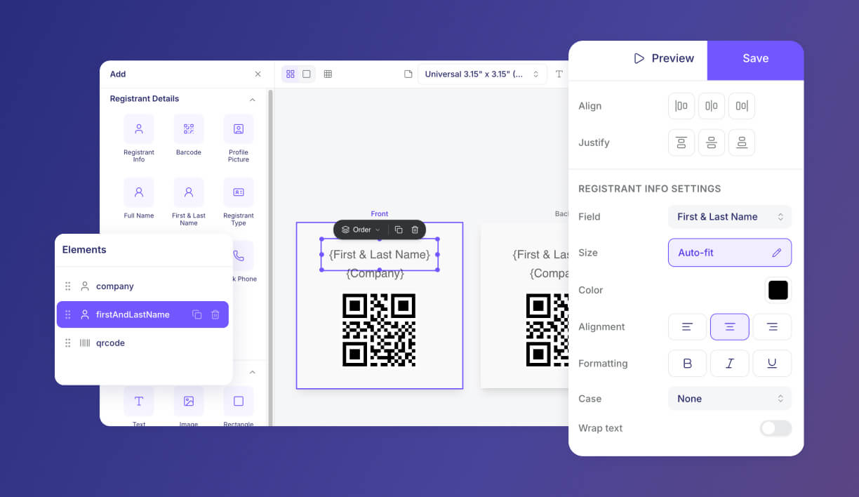 swoogo badge designer UI