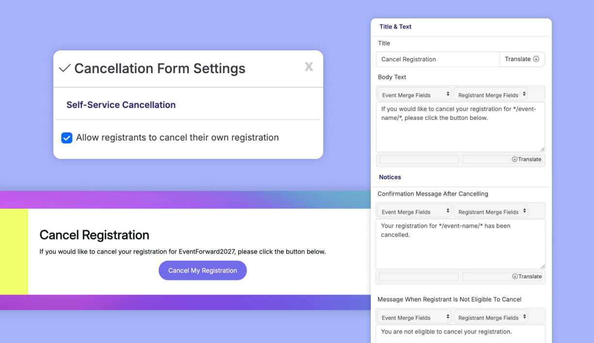customizable cancellation message settings