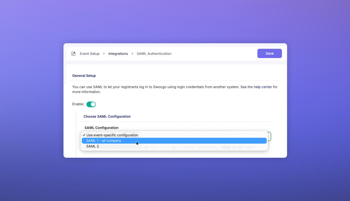 selecting shared sso configuration for your event