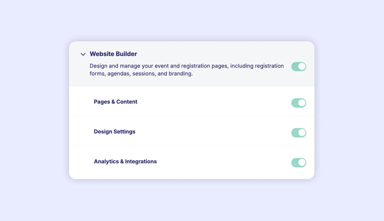 website builder permission toggles