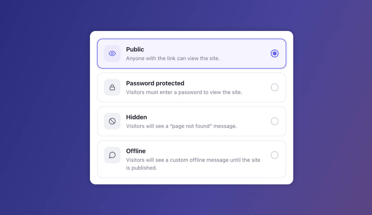 settings to select event website publishing status