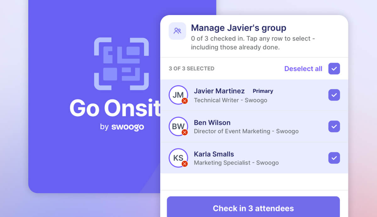 Checking groups in on Go Onsite mobile app