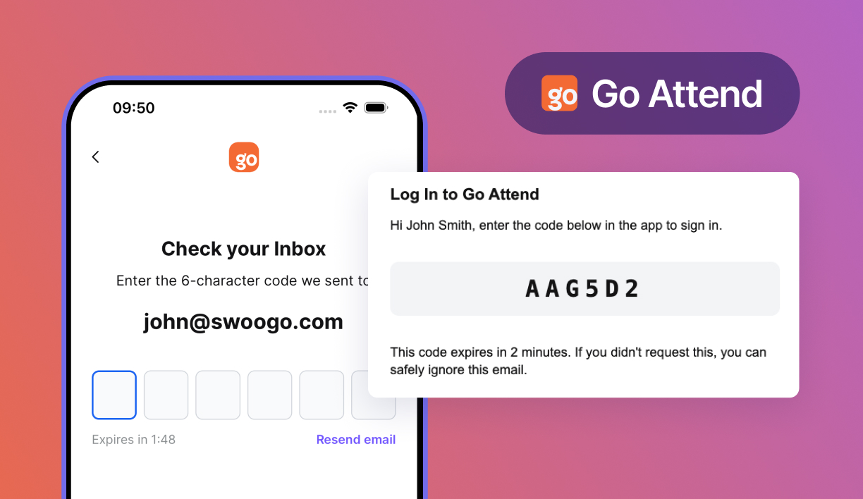 log in to Go Attend app with one time password